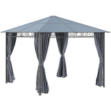 10' x 10' Polycarbonate Hardtop Gazebo Canopy, Outdoor Patio Gazebo with Aluminum Frame & Curtains