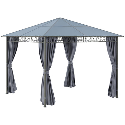 10' x 10' Polycarbonate Hardtop Gazebo Canopy, Outdoor Patio Gazebo with Aluminum Frame & Curtains