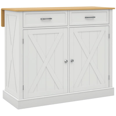 Rolling Kitchen Island with Drop Leaf Wood Breakfast Bar, Farmhouse Kitchen Cart with 2 Drawers, Adjustable Shelves for Dining Room