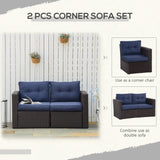Ensemble mobilier patio 2 pièces, causeuse d'angle sofa coin rotin extérieur combinaison libre PE, avec accoudoirs courbés et coussin rembourré pour balcon