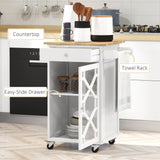 Kitchen Cart on Wheels, Rolling Kitchen Island with Drawer, Glass Door, Towel Rack and Adjustable Shelf