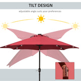 9ft Solar Patio Umbrella Outdoor Sunshade 24 LED Lights Tilt Canopy