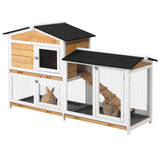2-tier Wood Rabbit Hutch Backyard Bunny Cage Small Animal House w/ Ramp and Outdoor Run