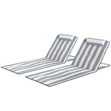 2 Pieces Beach Lounge Chair, Outdoor Folding Chaise Lounge Set w/ Pillow for Sunbath
