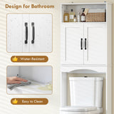 Over the Toilet Storage Cabinet Freestanding Bathroom Organizer with 2 Doors and Open Shelf