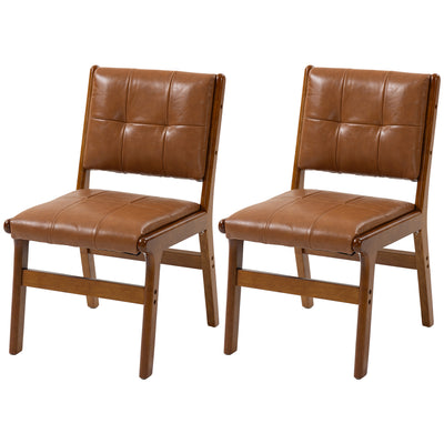 Set of 2 Kitchen Chairs, Button Tufted PU Leather Upholstered Dining Chairs with Rubberwood Legs for Dining Room