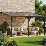 13' x 10' Lean to Gazebo, Hardtop Wall Mounted Outdoor Pergola with Polycarbonate Roof and Metal-Aluminium Frame