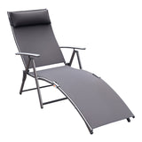 Lounge Chair Outdoor, Folding Patio Chaise Lounger, 360 lbs 7-Position Adjustable Back Outdoor Recliner with Cushion, Headrest for Garden