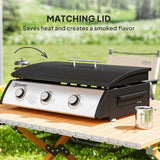 Propane Gas Grill with 3 Main Burners, 8530 BTU Outdoor BBQ Grill Cart with Non-Stick Griddle and Lid