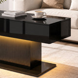 LED Coffee Table with Storage, High Gloss Modern Center Table with 2 Drawers and Remote Control for Living Room