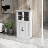 Modern Sideboard Cabinet, Freestanding Sideboards and Buffets with Glass Doors, 4-tier Shelving and Adjustable Shelves