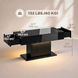 LED Coffee Table with Storage, High Gloss Modern Center Table with 2 Drawers and Remote Control for Living Room