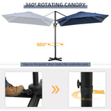 8' x 8' Square Patio Hanging Offset Umbrella with 360° Rotation