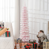 5ft Snow-Flocked Artificial Christmas Tree, Slim Pencil Xmas Tree with 301 Realistic Branches, Metal Base