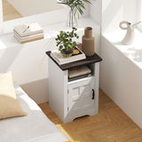 Set of 2 Side Tables with Barn Door and Open Shelf