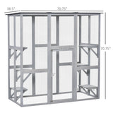 Large Outdoor Catio Enclosure, Wooden Cat Patio Cage with 6 Balanced Platforms, 71