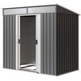 6.5x4FT Galvanised Metal Shed with Foundation Kit, Lockable Garden Tool Storage House with Sliding Doors