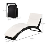 Patio Rattan Chaise Lounger Wicker Foldable Reclining Backrest PE Rattan Outdoor Lounge Chair, Recliner with Cushion for Garden