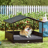 Rattan Dog House with Canopy, Wicker Dog Bed with Water-Resistant Cushion, for Small and Medium Breeds