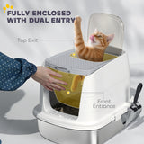 Large Stainless Steel Litter Box, Enclosed Metal Cat Litter Tray with Scoop