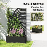 Jardinière en métal avec treillis, lit de jardin surélevé 44,5 po avec treillis écran de confidentialité pour plantes grimpantes
