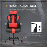 Chaise de bureau pivotante en similicuir, style course, dossier haut, avec support lombaire et coussin pour le gaming ou le travail