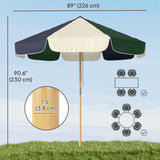 7.4 ft Patio Umbrella with Wood-Effect Frame, Colour-Blocked UPF 30+ Outdoor Market Table Umbrella Parasol