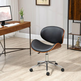 Office Chair, Faux Leather and Bentwood Computer Desk Chair with 360 Degree Swivel Wheels, Adjustable Height and Curved Seat