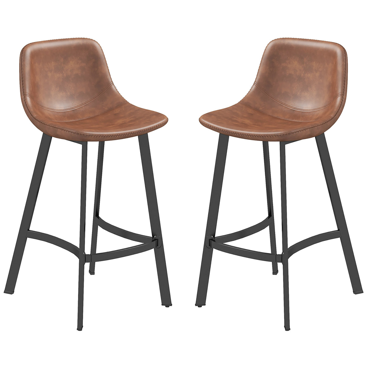 Counter Height Stools Set of 2, Upholstered Kitchen Stool with Back and Steel Legs