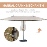 15' Outdoor Patio Umbrella with Twin Canopy Sunshade Steel Table Umbrella w/ Lift Crank