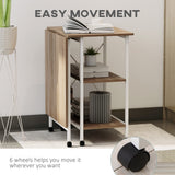 Folding Computer Desk with Storage Shelves, Study Writing Table Laptop Desk with 6 Wheels for Bedroom Home Office Workstation