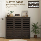 Narrow Shoe Cabinet with Slatted Doors, Adjustable Shelves for 20 Pairs of Shoes