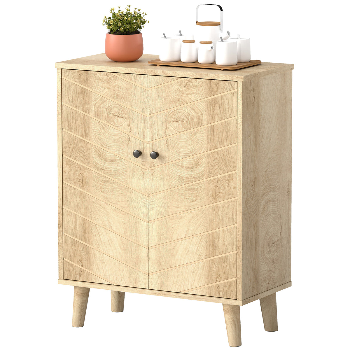 Meuble de rangement avec portes, Armoire de rangement avec étagère et pieds en bois