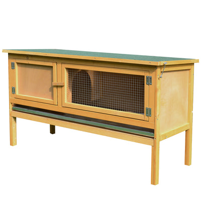 Wooden Rabbit Hutch, Indoor Outdoor Bunny Cage with Slide-Out Tray and Openable Roof, Small Animal Cage