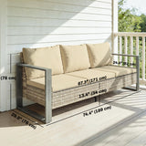 3-Seater Outdoor Couch, PE Wicker Patio Sofa with Deep Seat, Wood-Effect Aluminum Armrests