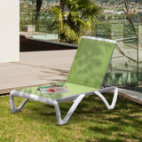 Outdoor Chaise Lounge Chair, Patio Aluminum Tanning Chair with 5-Level Adjustable Back, Portable Wheels, Breathable Mesh Fabric