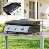 Propane Gas Grill with 3 Main Burners, 8530 BTU Outdoor BBQ Grill Cart with Non-Stick Griddle and Lid