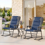3pc Patio Foldable Rocking Chair Set, Outdoor Rocking Chairs and Table Bistro Set w/ Padded Seat, Headrest