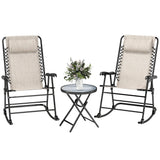 Ensemble de 3 Chaises Berçantes de Patio, Chaises Berçantes Pliantes d'Extérieur et Table Ensemble Bistro avec Siège et Dossier Maille Respirante, Appuie-tête pour Parc