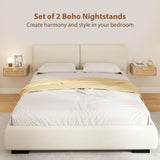 Floating Bedside Tables Set of 2, Wall Mounted Nightstands with Rattan Drawer and Wood Effect