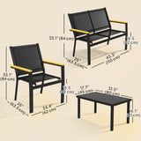 Outdoor 4 Piece Set Patio Furniture with Sofa, Tempered Glass Tabletop for Garden Backyard Porch