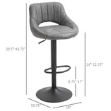 Bar Stools Set of 2, Swivel Counter Height Barstools with Adjustable Height and Cutout Back, Faux Leather Upholstered Bar Chairs with Round Metal Base and Footrest