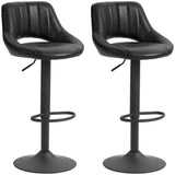 Bar Stools Set of 2, Swivel Counter Height Barstools with Adjustable Height and Cutout Back, Faux Leather Upholstered Bar Chairs with Round Metal Base and Footrest