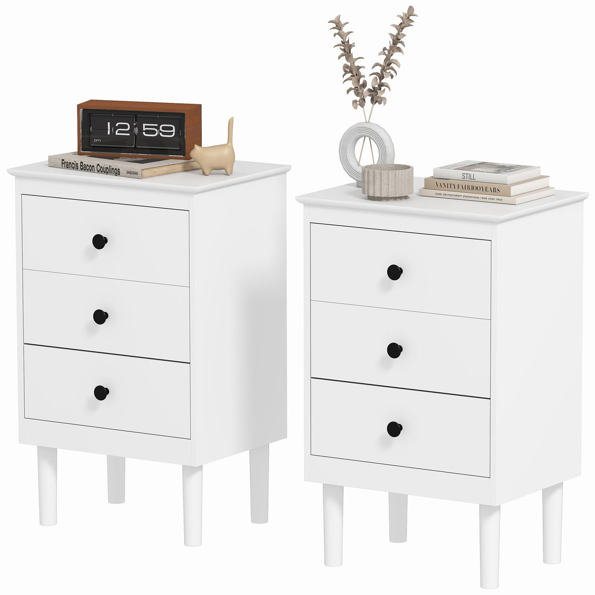 Set of Two Three-Drawer Modern Bedside Tables for Bedroom