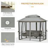 3 Person Outdoor Patio Daybed, 3 in 1 Canopy Gazebo Swing Chair Garden Hammock with Sun Shade, Mesh Mosquito and Net