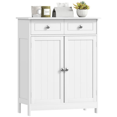 Freestanding Bathroom Floor Cabinet, Organizer Floor Tower with 2 Door, 2 Drawers, Adjustable Shelf
