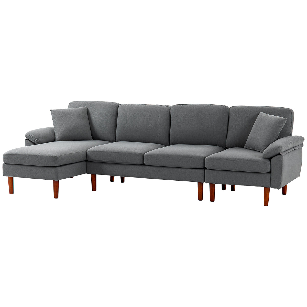 L-Shape Sofa, Pillows and Wooden Legs for Living Room