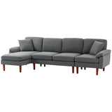 L-Shape Sofa, Pillows and Wooden Legs for Living Room