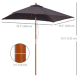 6.6x5ft Square Market Parasol, Wooden Patio Umbrella with Tilt Mechanism and 6 Bamboo Ribs