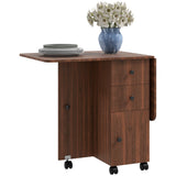Drop Leaf Dining Table, Mobile Folding Table on Wheels with Drawers and Cabinet for Dining Room